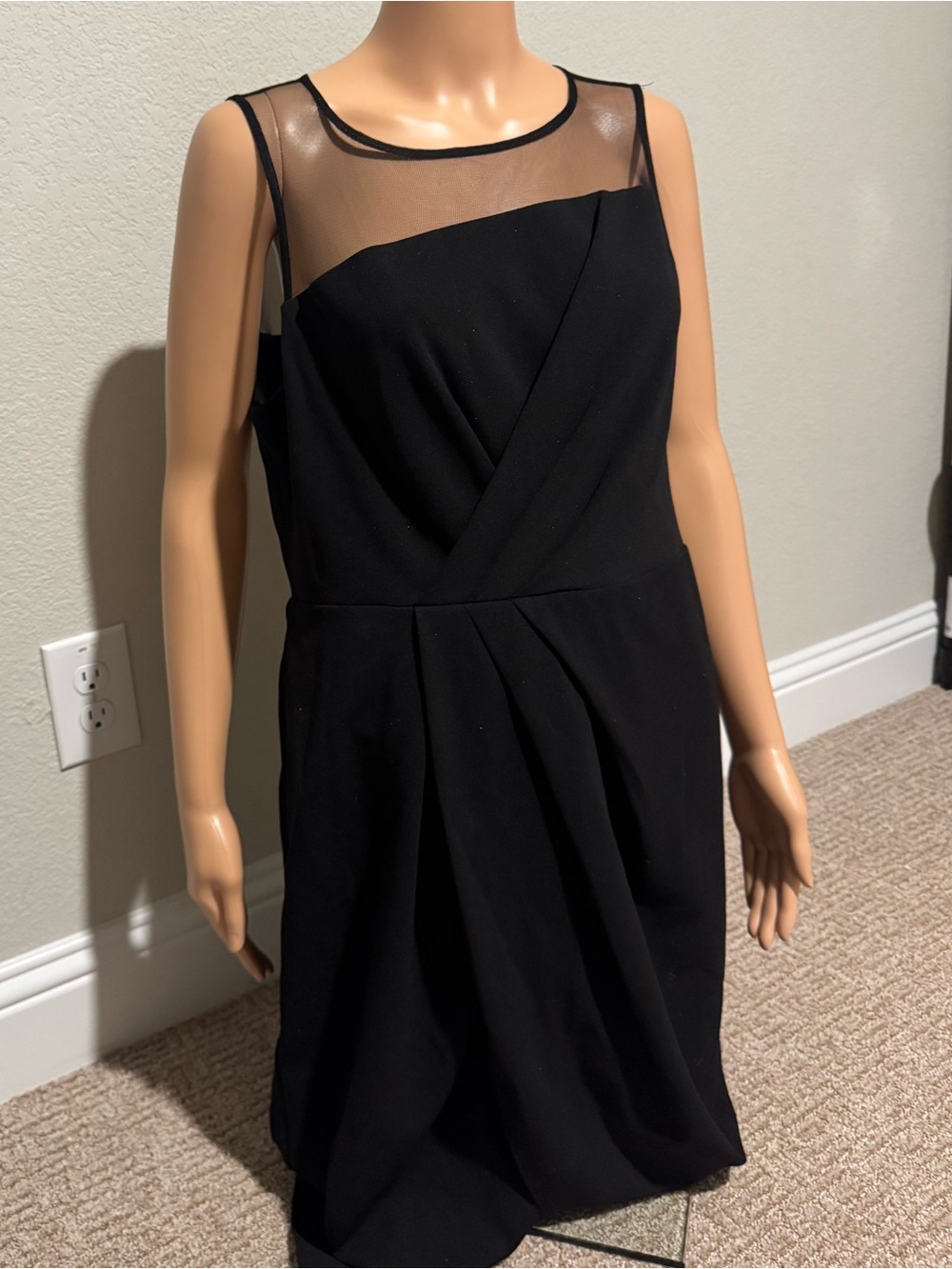 Adrianna Papell Classic Black Sheath Dress with Illusion Neckline